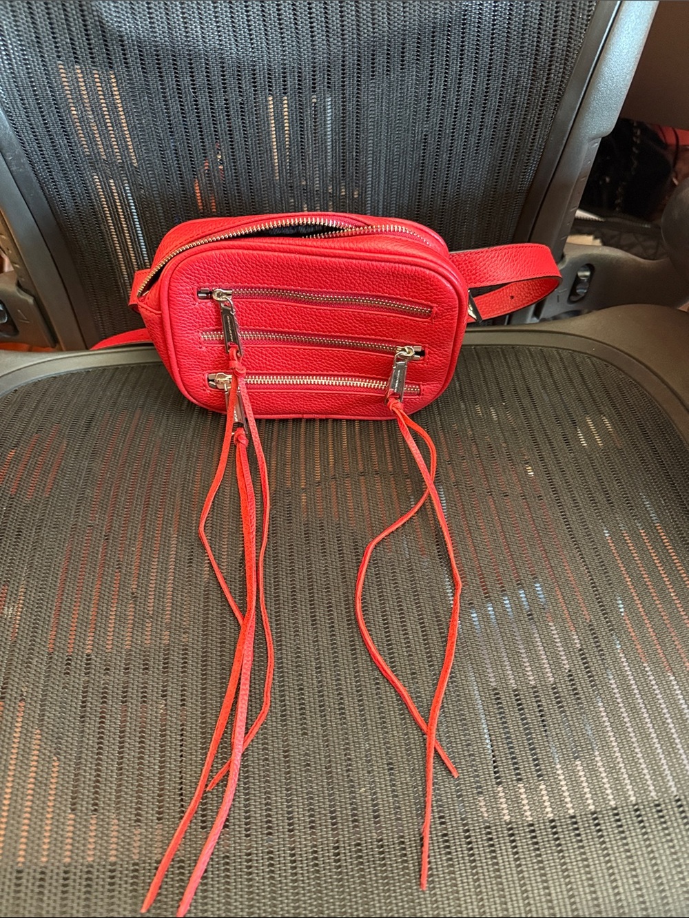 Rebecca Minkoff Red Leather Mini Belt Bag with Tassel Zippers in Red color